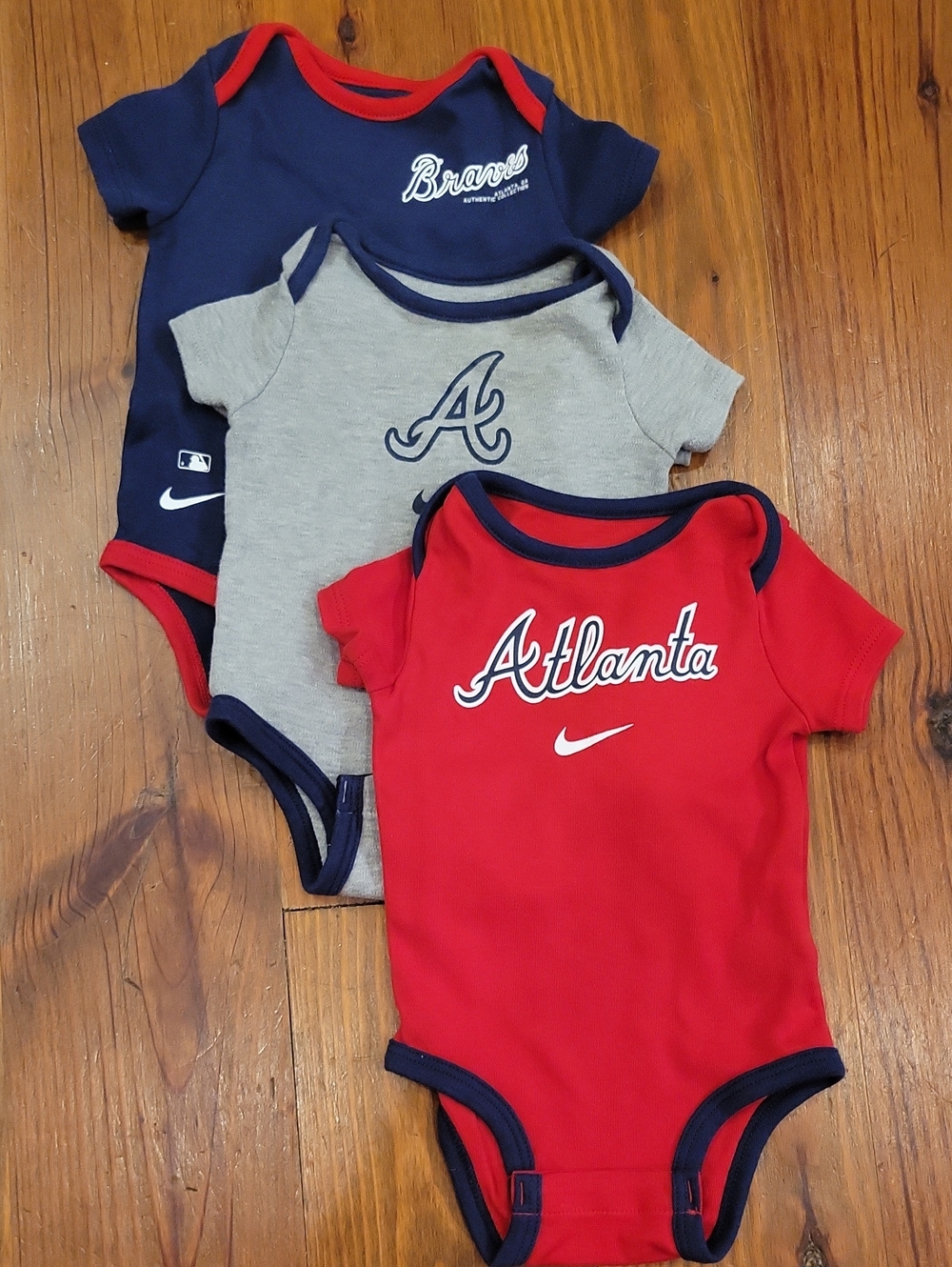 MLB Atlanta Braves Baby Bodysuit Trio - Red, Navy, Gray